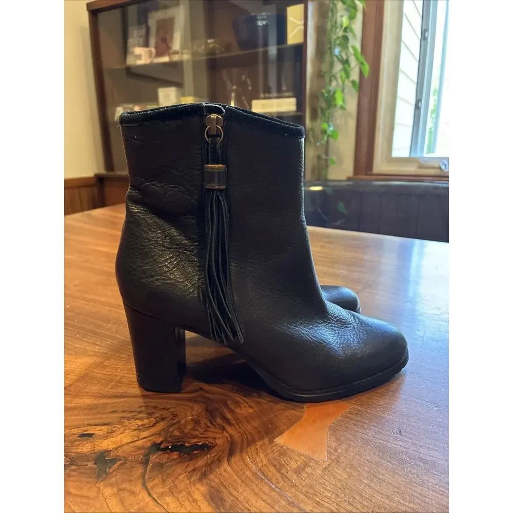 Lauren Ralph Lauren Carah Boots‎ Womens Size 8.5 Black Leather Zipper Tassel